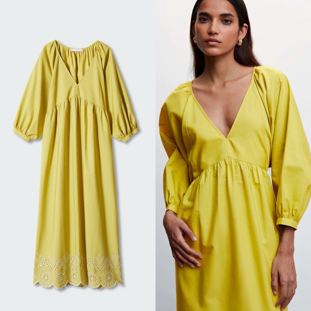 MANGO Puff Sleeve Embroidered Maxi Dress | Size 2 | NWOT